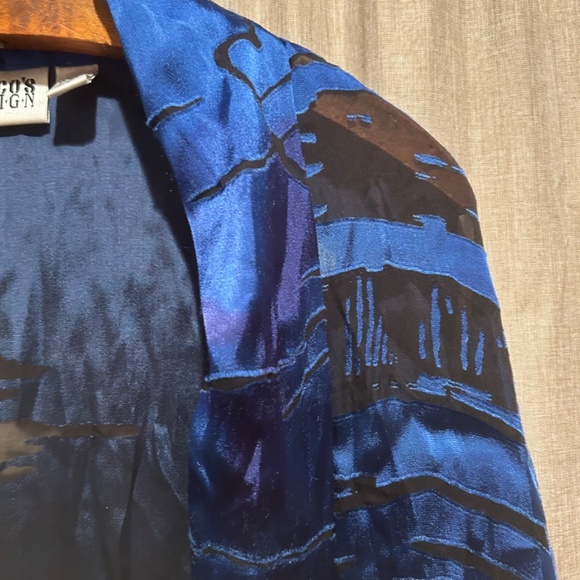 Chicos-Art to Wear Blue Silk Blend Burnout Open Cardigan/Kimono Sz 2 (Large) - Picture 4 of 10